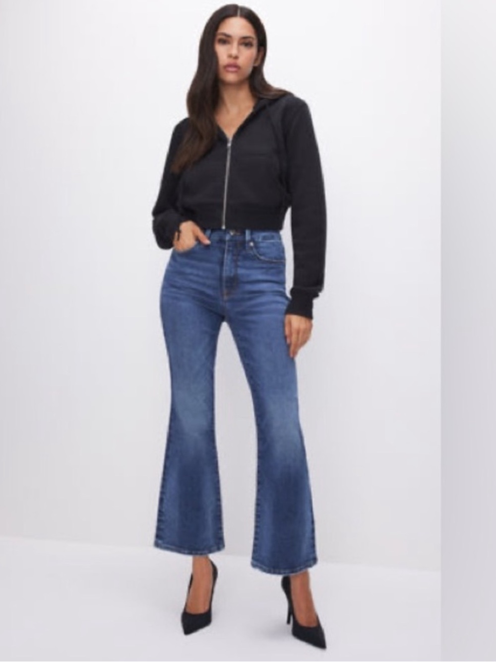 Good American Always Fits Good Legs Cropped Mini Bootcut Jeans Size 6-12